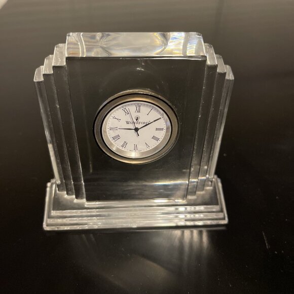 WATERFORD CRYSTAL Metropolitan 4 X 4 Inch Desk Clock Signed Clock Face Working - Picture 1 of 5